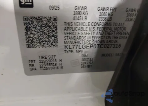 2026 Chevrolet Trax Fwd 1Rs from USA, damaged, VIN KL77LGEP0TC027316